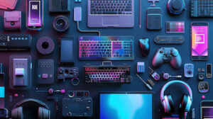 flat lay variety tech gadgets accessories dark background 14117 708465